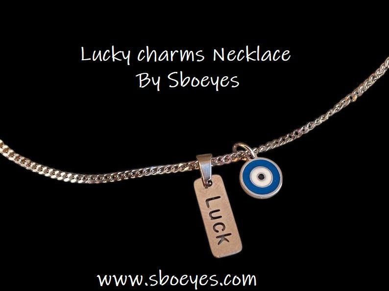 Collier Oeil Bleu et Motif Grec Superposés