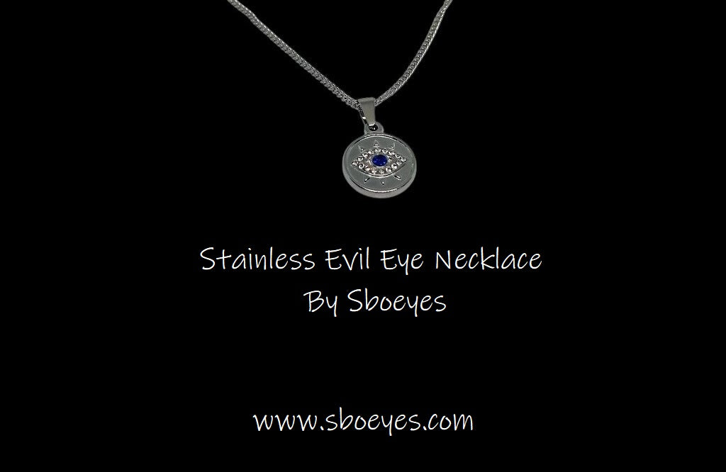 Collier oeil bleu en acier - Bijou Femme - Pendentif CZ