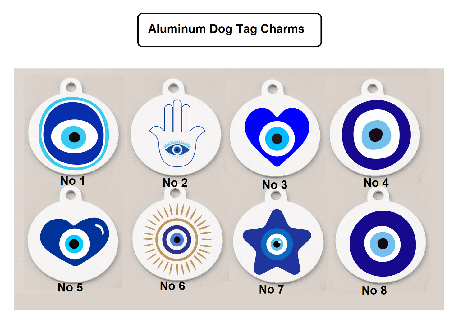 Evil Eye Dog Tag - Small Medium Dog Tag - Available in 8 Designs