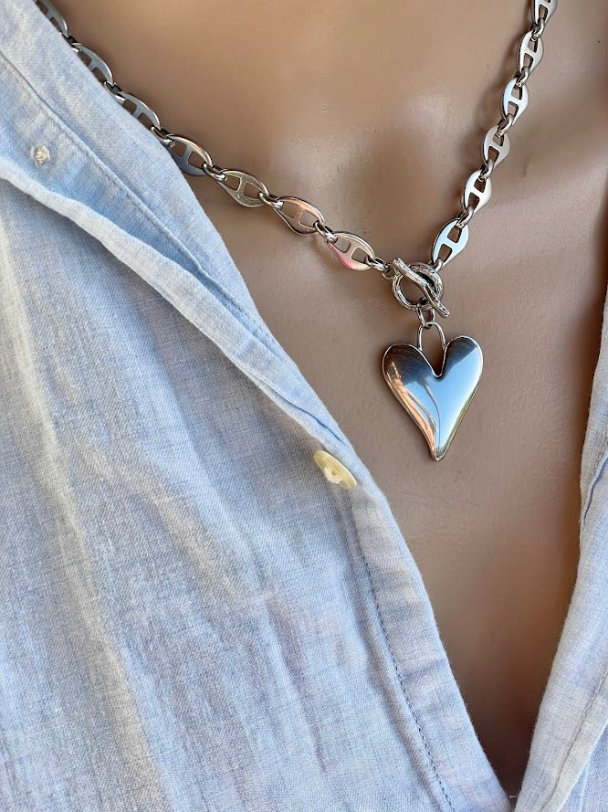 Collier Gros Coeur en Acier Pour Femme