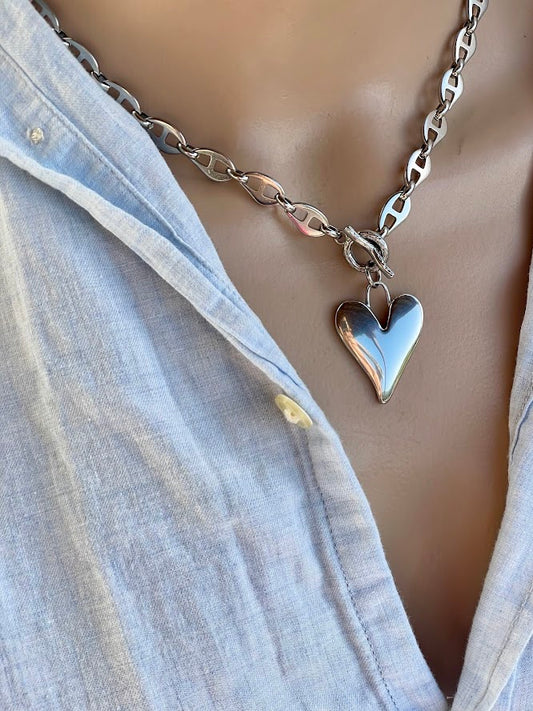Collier Gros Coeur en Acier Pour Femme