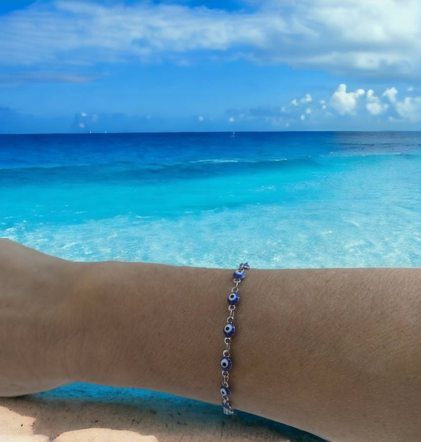 Bracelet Oeil Bleu en Acier| Cadeau grec pour elle