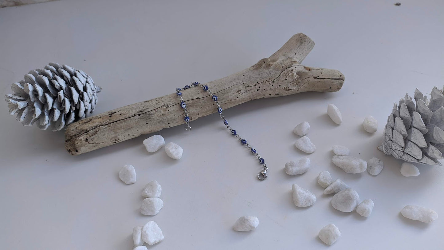 Bracelet Oeil Bleu en Acier| Cadeau grec pour elle