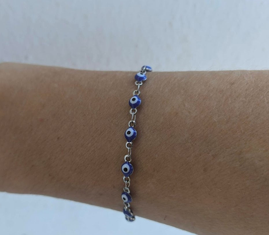 Bracelet Oeil Bleu en Acier| Cadeau grec pour elle