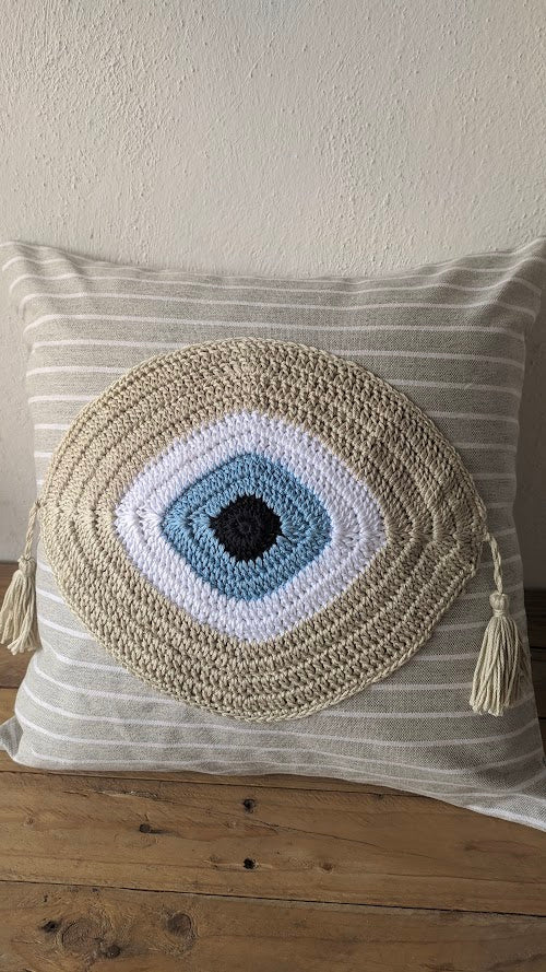 Housse de Coussin au Crochet Oeil Bleu