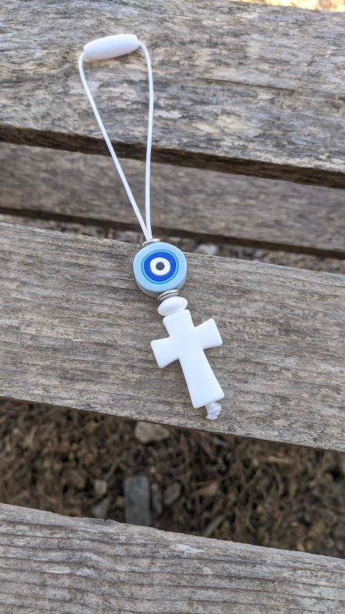 Bijou de Retroviseur Croix et Oeil Bleu Silicone