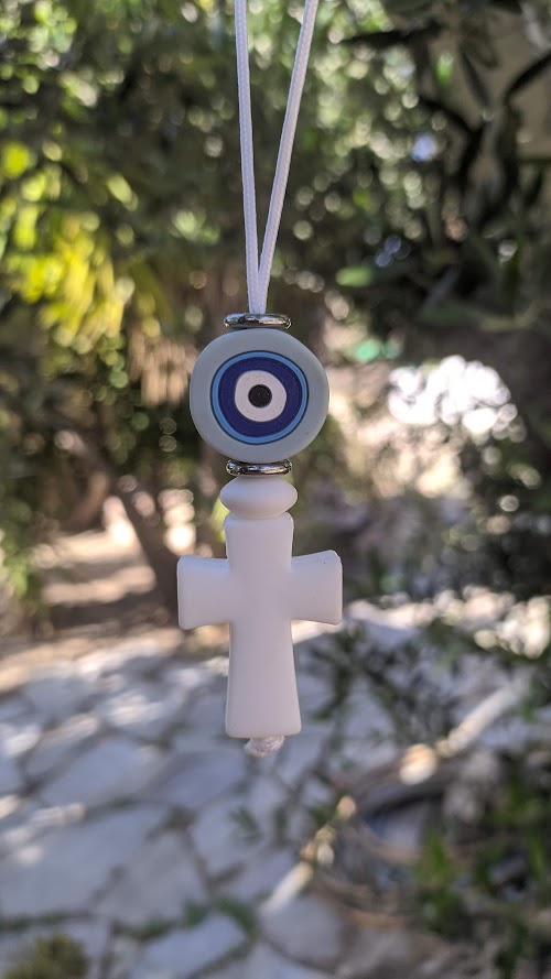 Bijou de Retroviseur Croix et Oeil Bleu Silicone