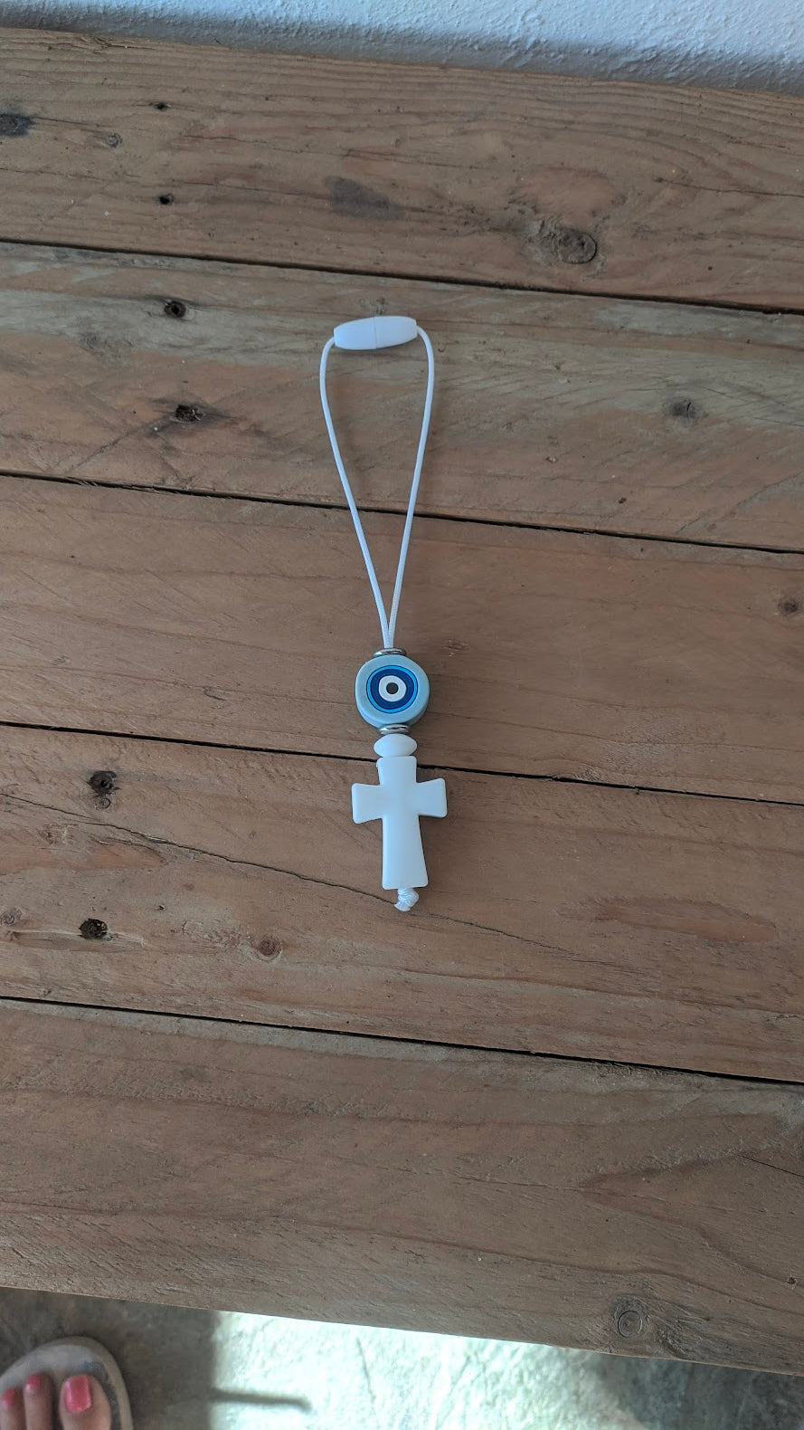 Bijou de Retroviseur Croix et Oeil Bleu Silicone