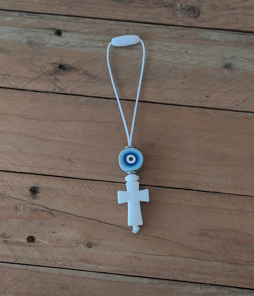 Bijou de Retroviseur Croix et Oeil Bleu Silicone
