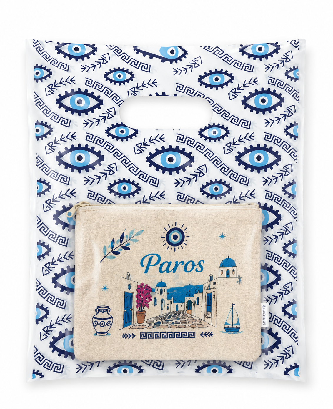 Greek Evil Eye Cotton Pouch – Paros - Mykonos - Santorin Islands – Gift Idea