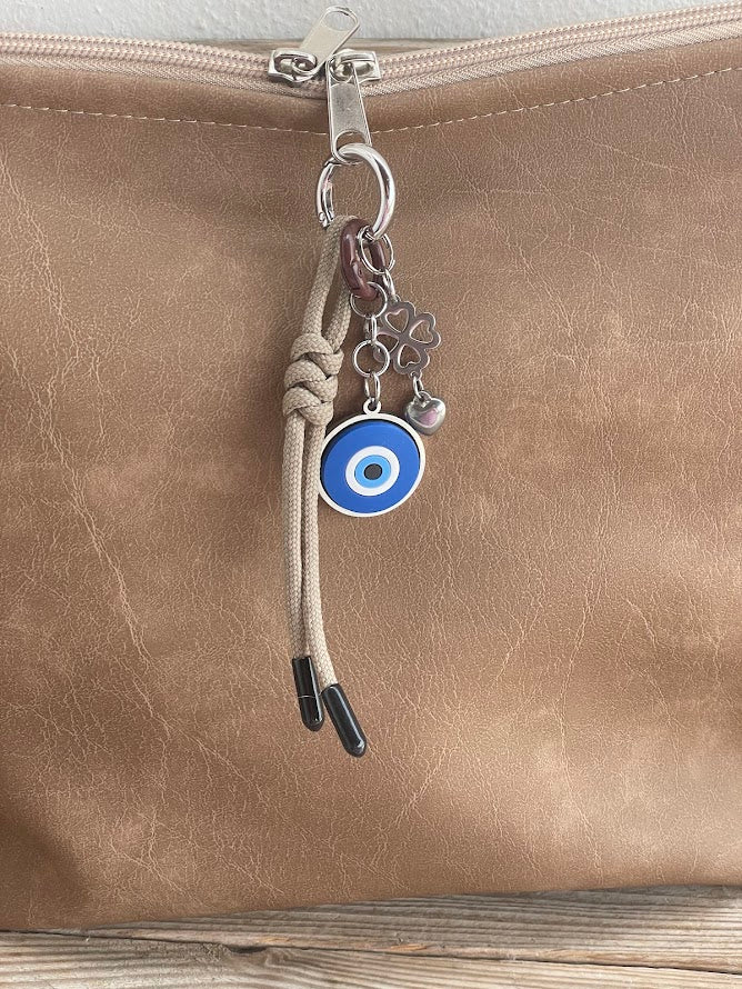 Clover Εvil Eye Bag Charm - Silicone evil eye charm - Stainless Bag Charm - Greek Gift