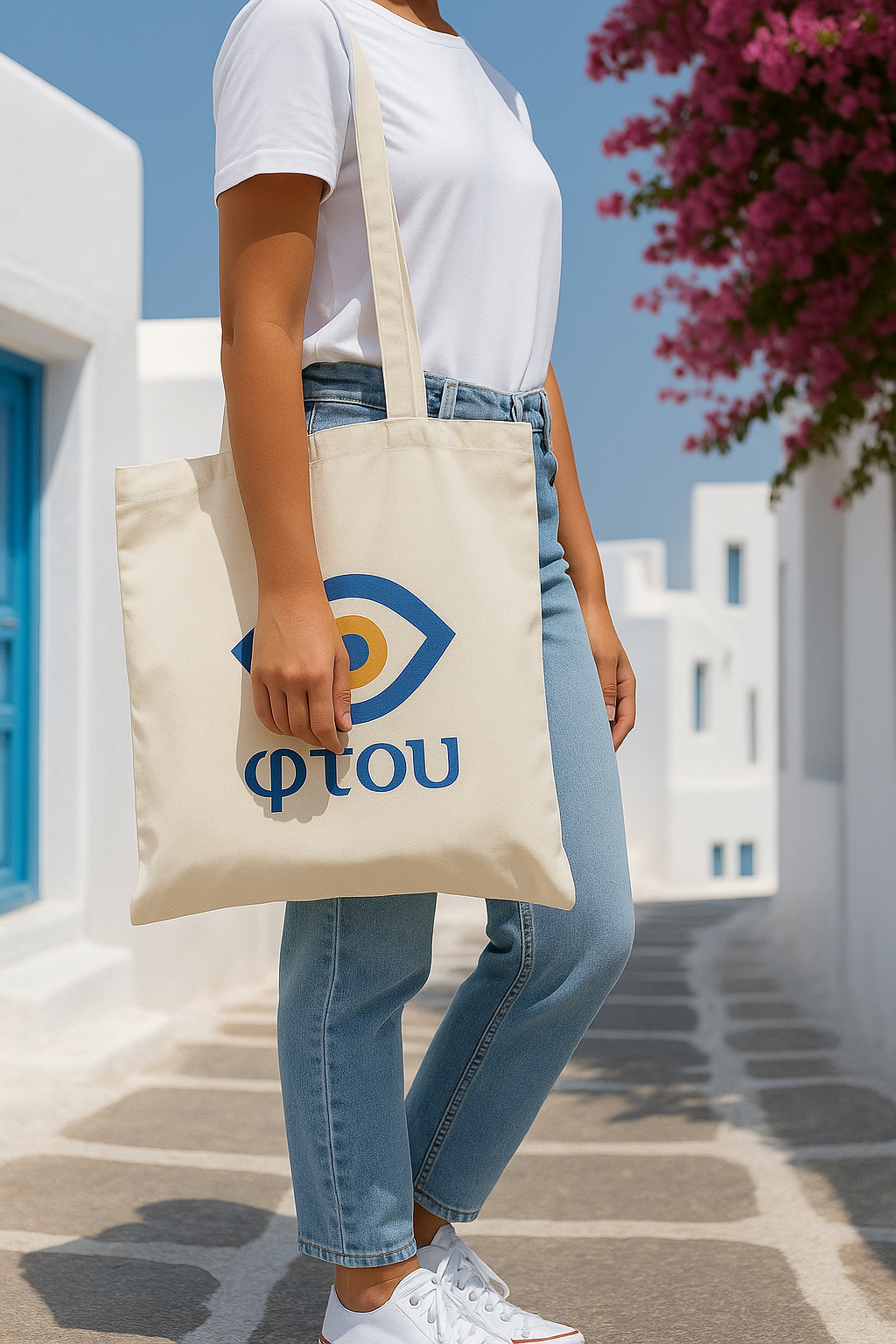 🧿 Tote Bag Oeil Bleu Ftou – Élégance Méditerranéenne