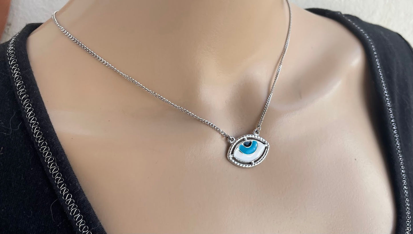 Enamel Evil Eye Necklace - Stainless Steel Necklace - Greek Gift
