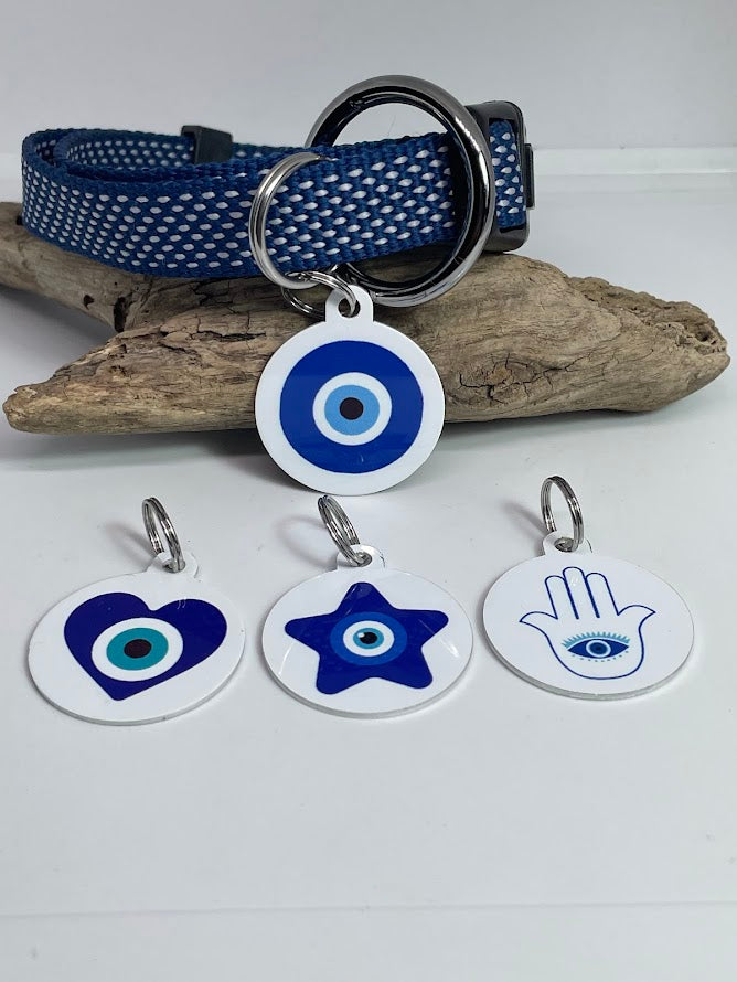 Evil Eye Dog Tag - Small Medium Dog Tag - Available in 8 Designs