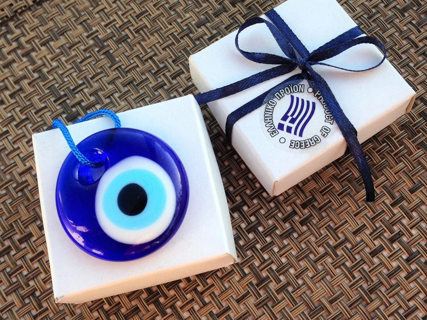 Oeil Bleu en Verre et sa Boite Cadeau