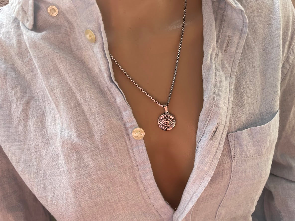 Collier Homme Oeil en Acier Inoxydable