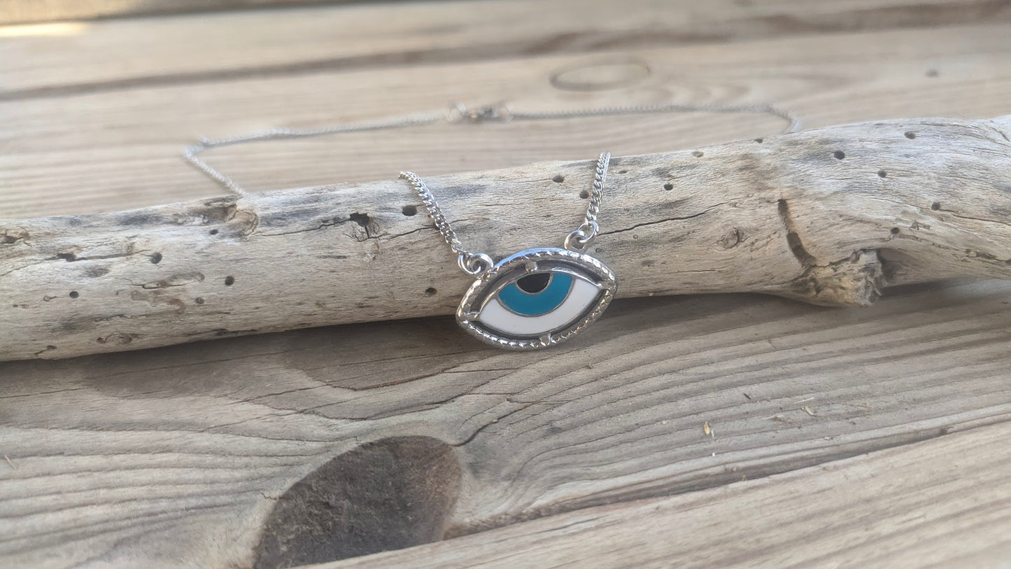 Enamel Evil Eye Necklace - Stainless Steel Necklace - Greek Gift