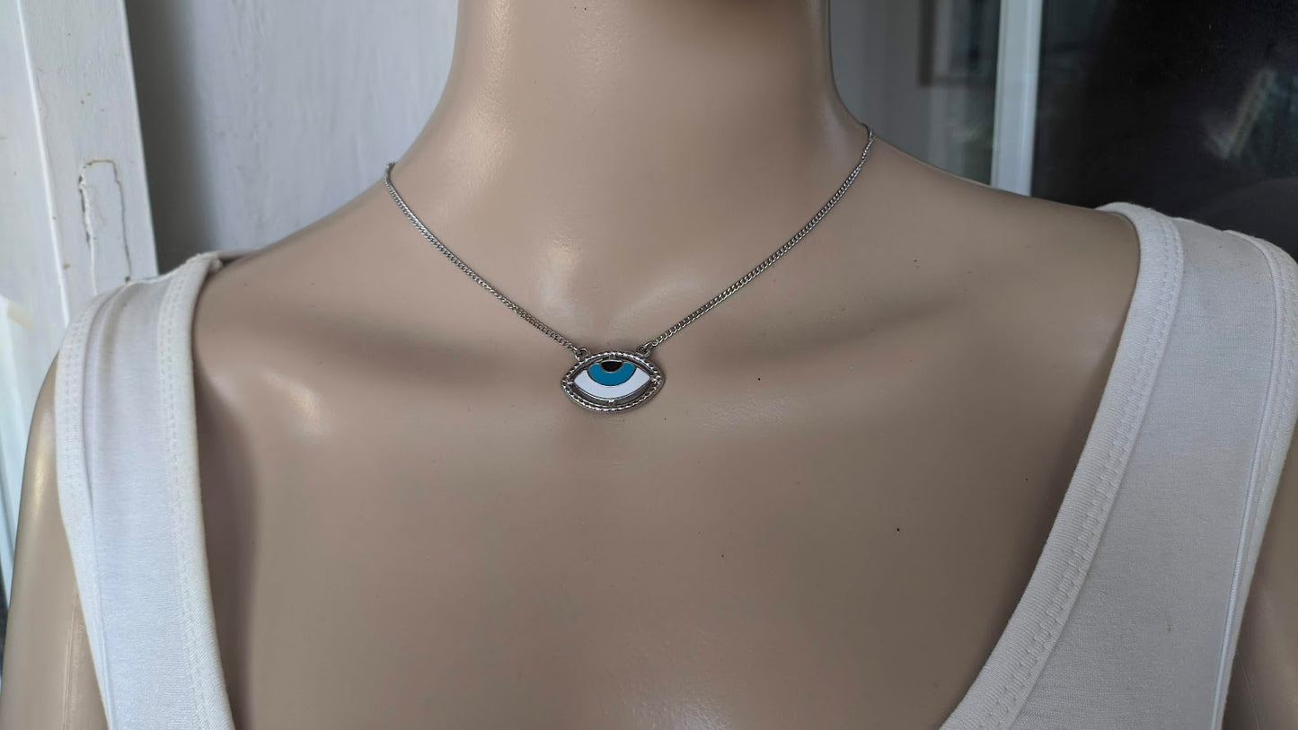 Enamel Evil Eye Necklace - Stainless Steel Necklace - Greek Gift