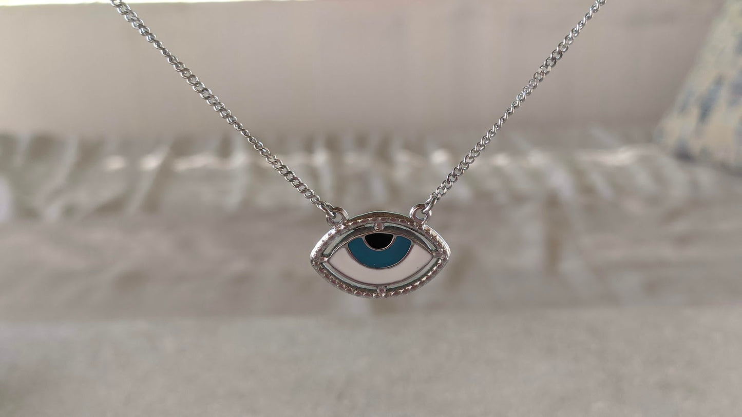Enamel Evil Eye Necklace - Stainless Steel Necklace - Greek Gift