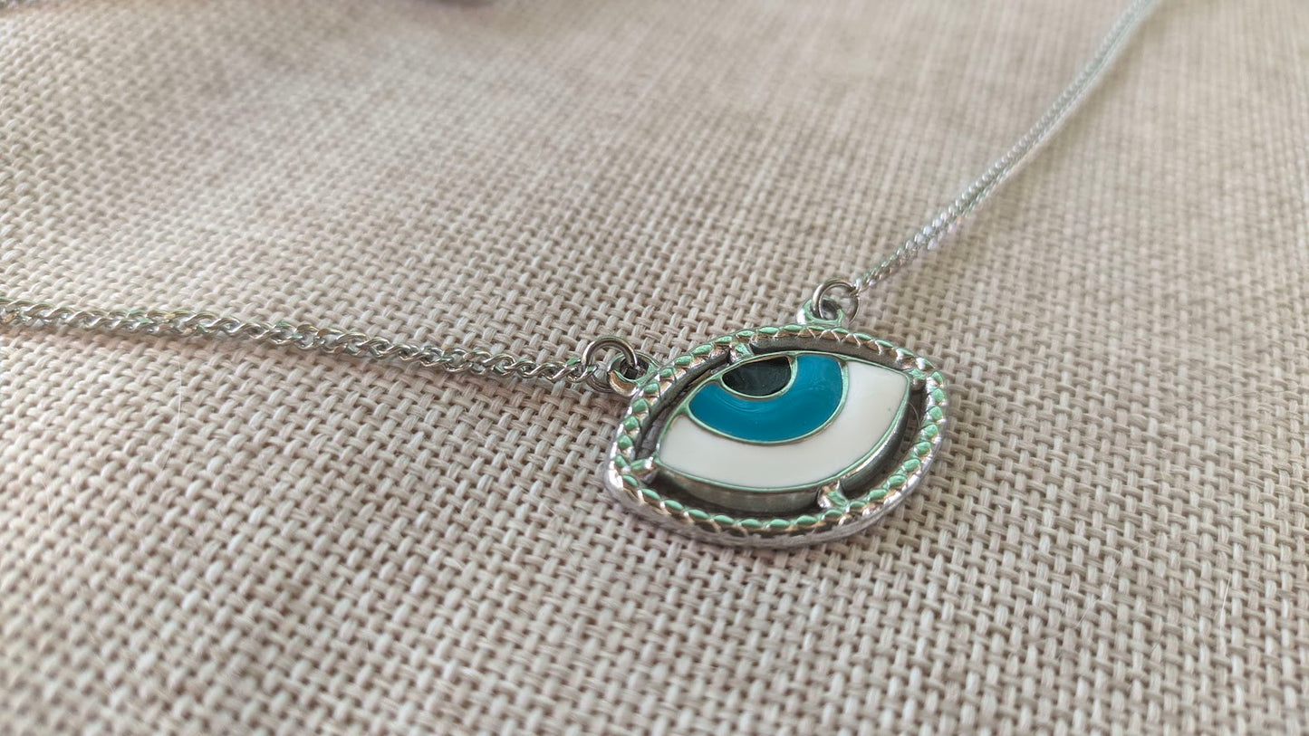 Enamel Evil Eye Necklace - Stainless Steel Necklace - Greek Gift