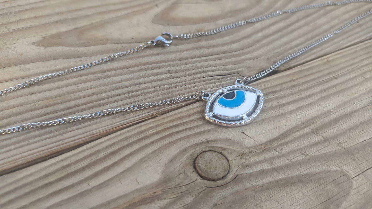 Enamel Evil Eye Necklace - Stainless Steel Necklace - Greek Gift