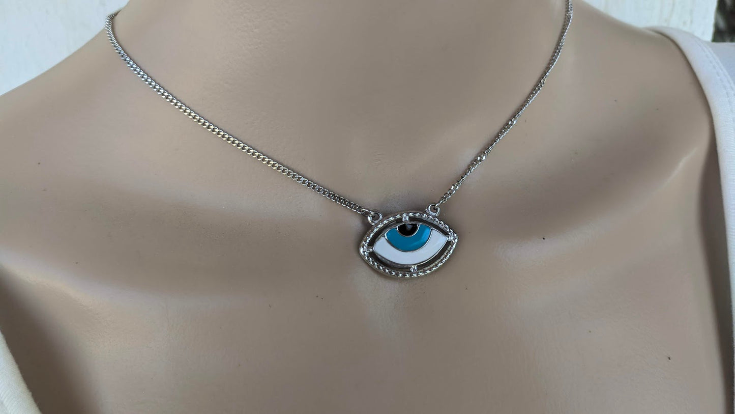 Enamel Evil Eye Necklace - Stainless Steel Necklace - Greek Gift
