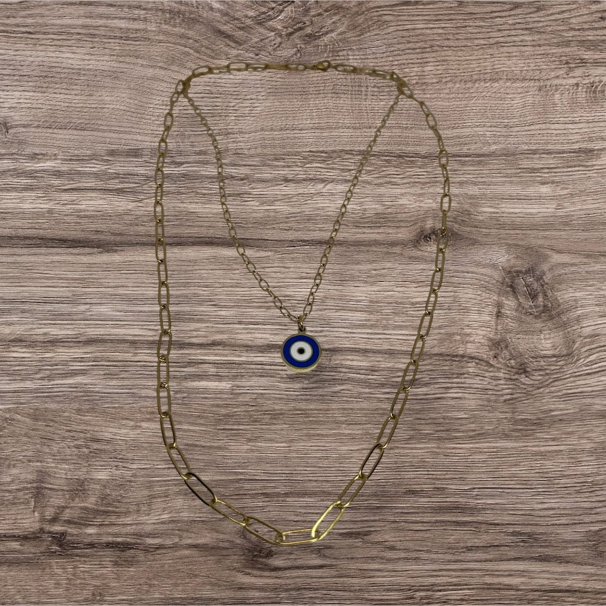 Collier Set Oeil Bleu Doré en Acier Inoxydable