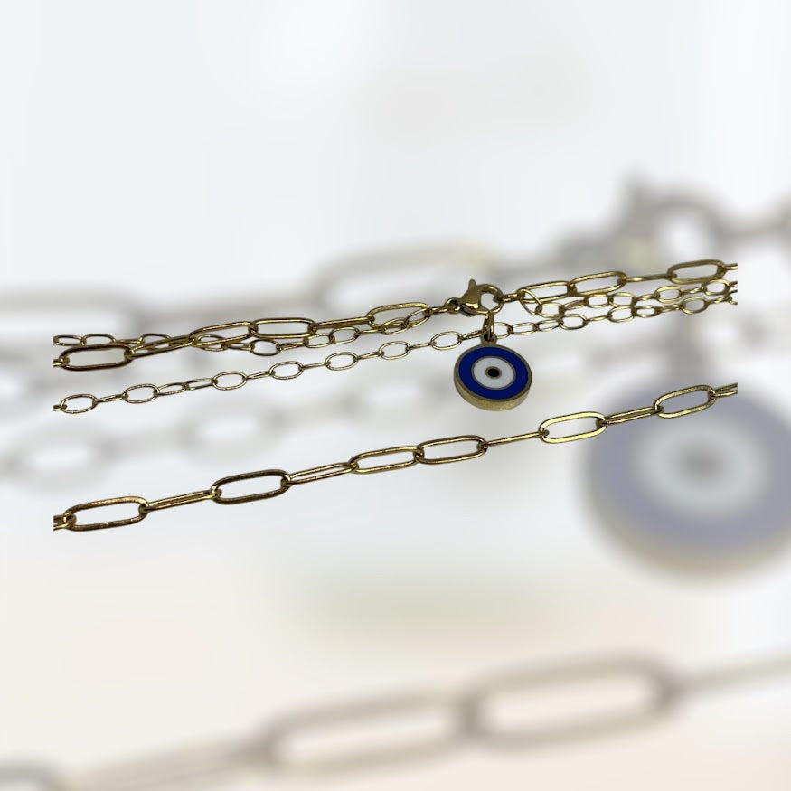 Collier Set Oeil Bleu Doré en Acier Inoxydable