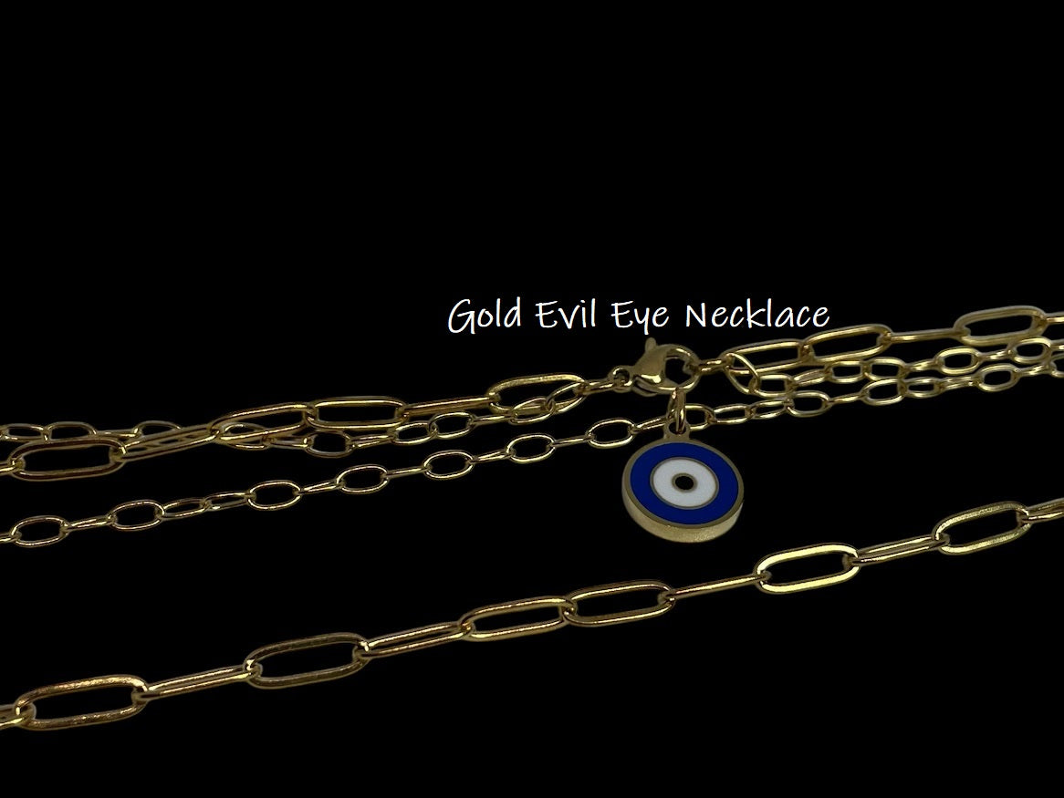 Collier Set Oeil Bleu Doré en Acier Inoxydable
