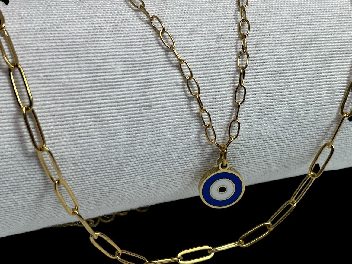 Collier Set Oeil Bleu Doré en Acier Inoxydable