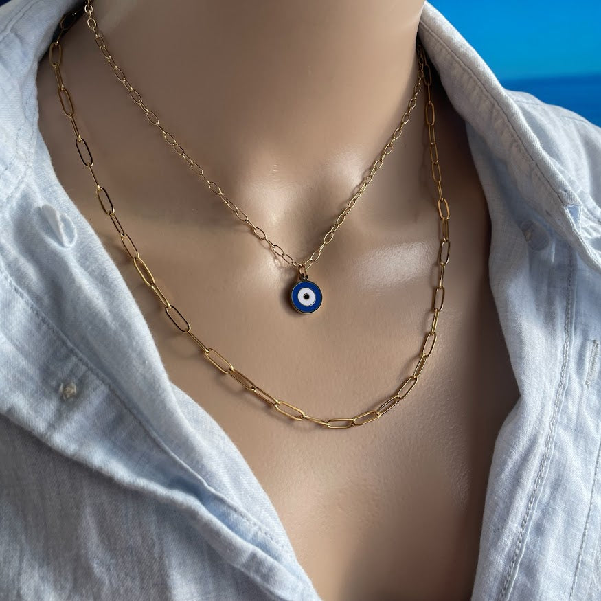Collier Set Oeil Bleu Doré en Acier Inoxydable