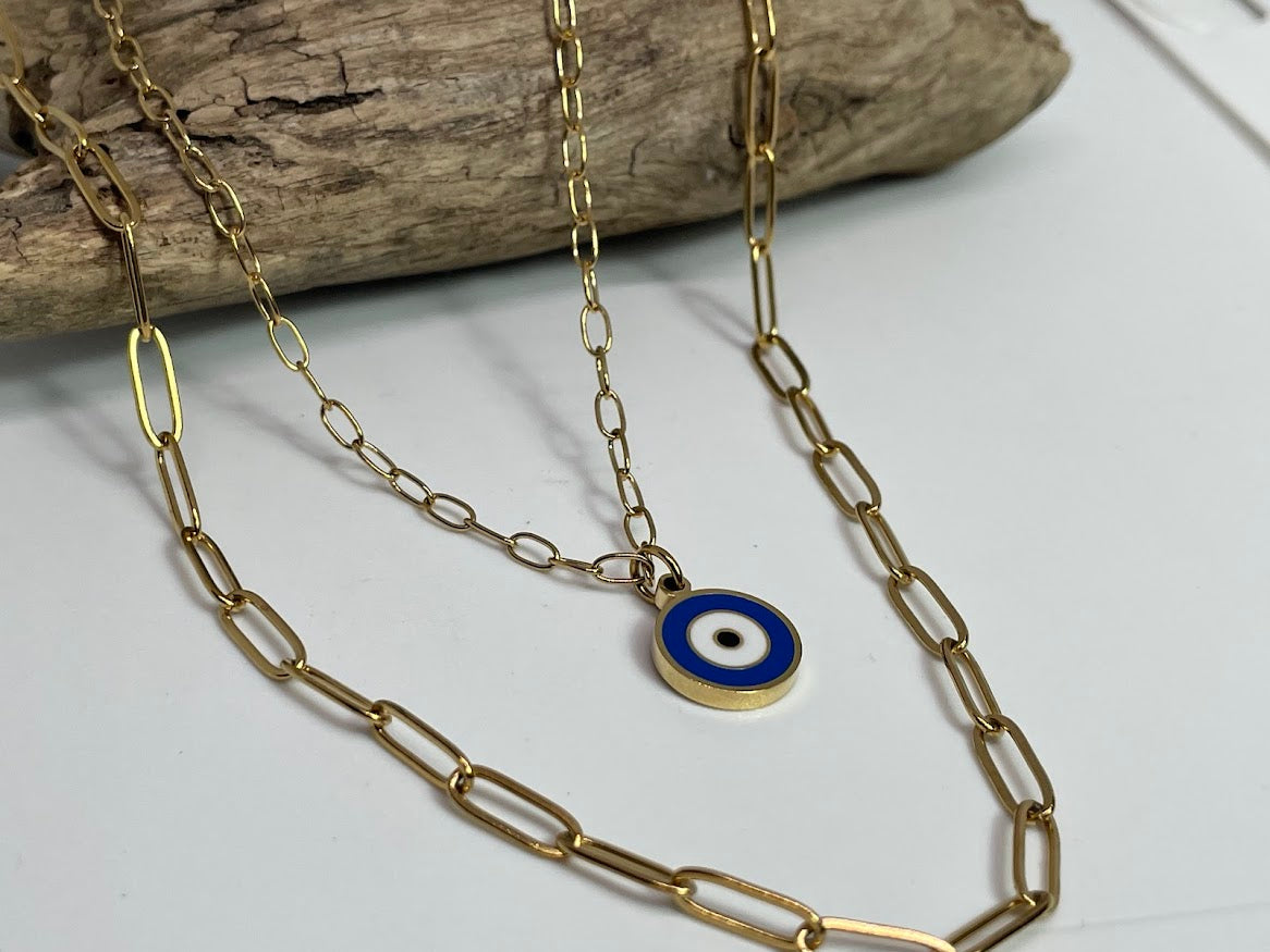 Collier Set Oeil Bleu Doré en Acier Inoxydable