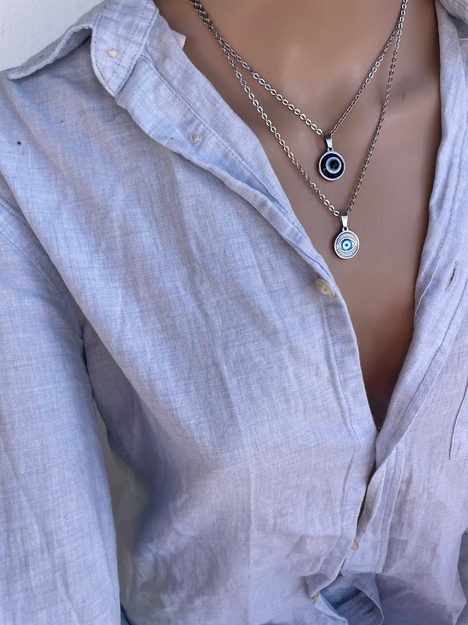 Evil Eye Pendant Necklace - Greek Pendant - Glass Evil Charm