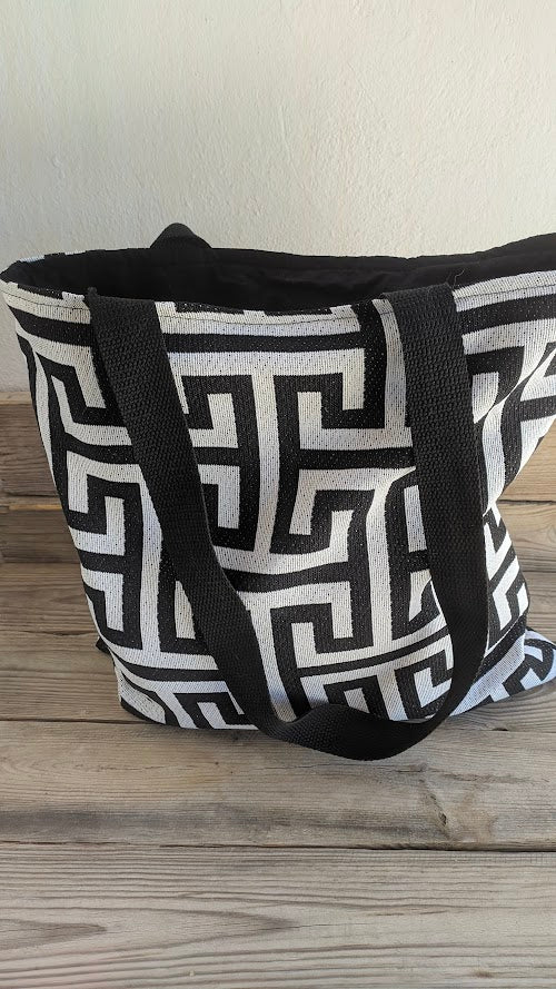 Greek Key Tote Bag - Greek Key Tote Bag - Black & White - Greek gift - Cotton bag