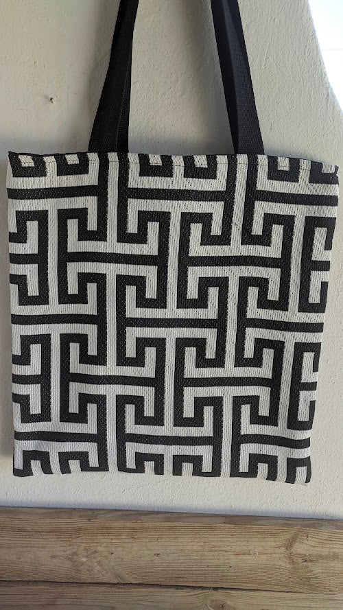 Sac Fourre Tout Motif Grec Noir - Totebag