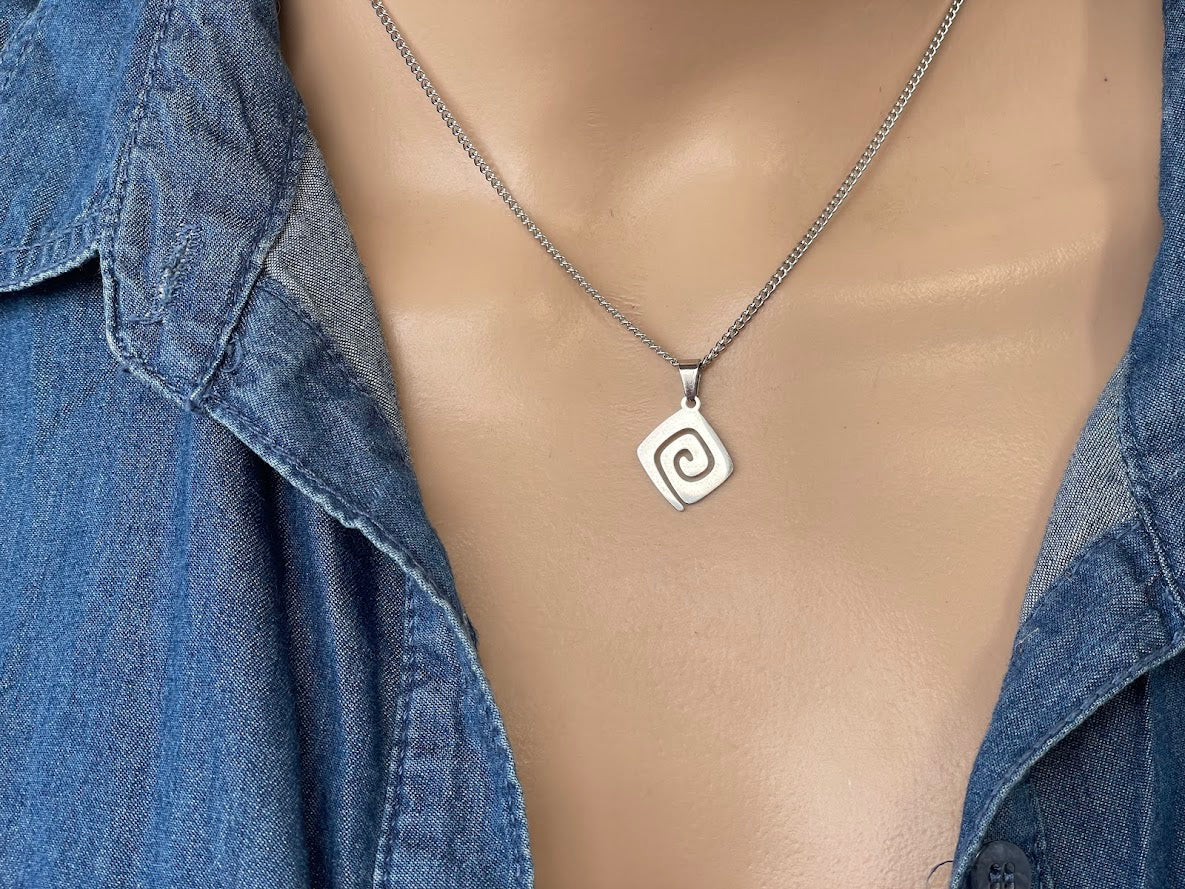 Greek Key Pendant Necklace - Stainless steel jewelry - Greek gift