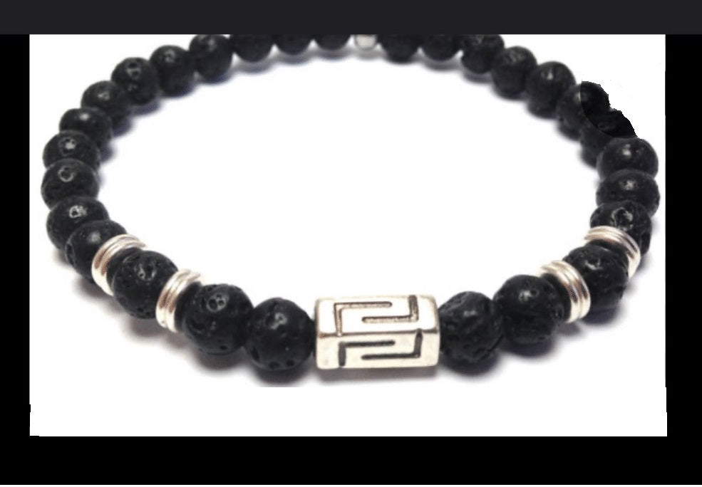 Bracelet motif Grec avec perles de lave