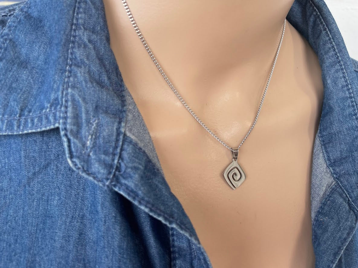 Greek key pendant necklace - Stainless steel jewelry - Greek gift