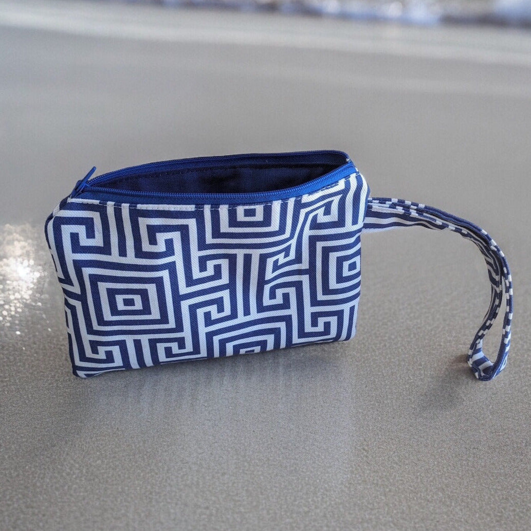Greek Key Pouch - Blue & White Cotton bag - Greek gift