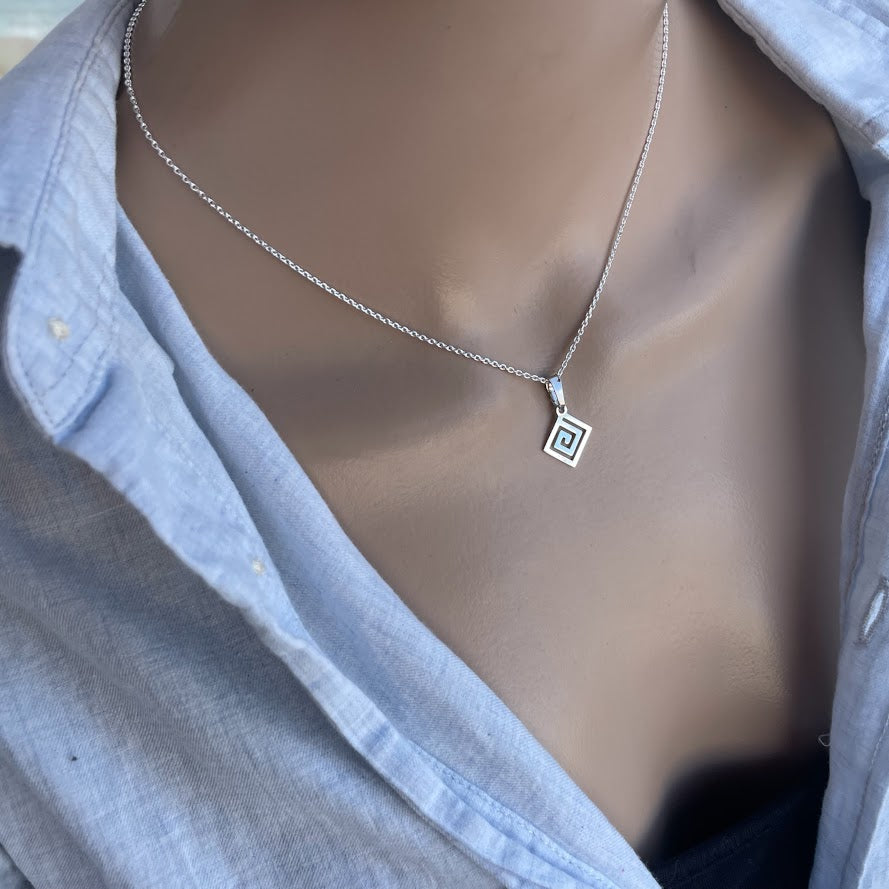 Silver Greek Meander pendant necklace
