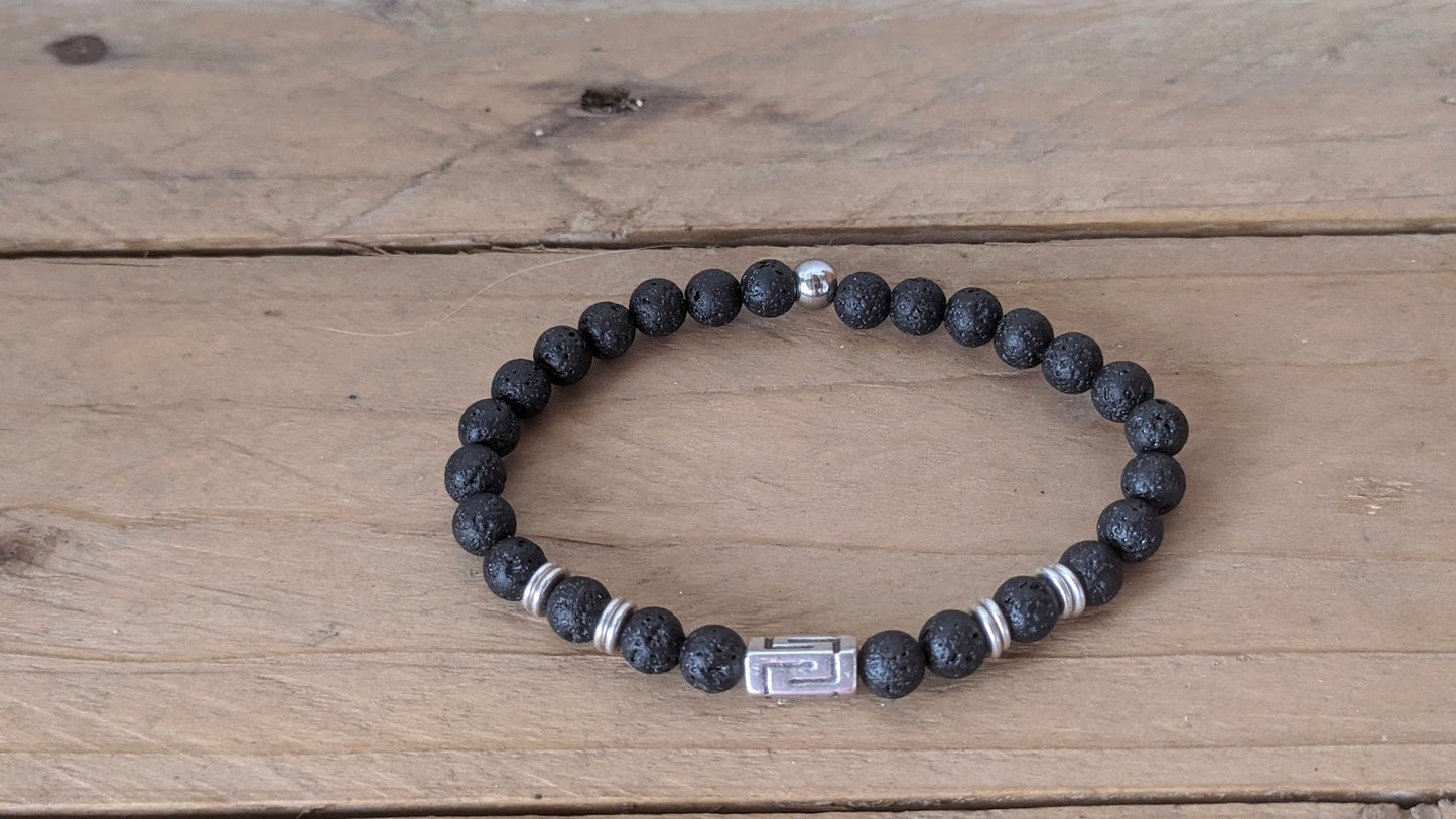 Bracelet motif Grec avec perles de lave