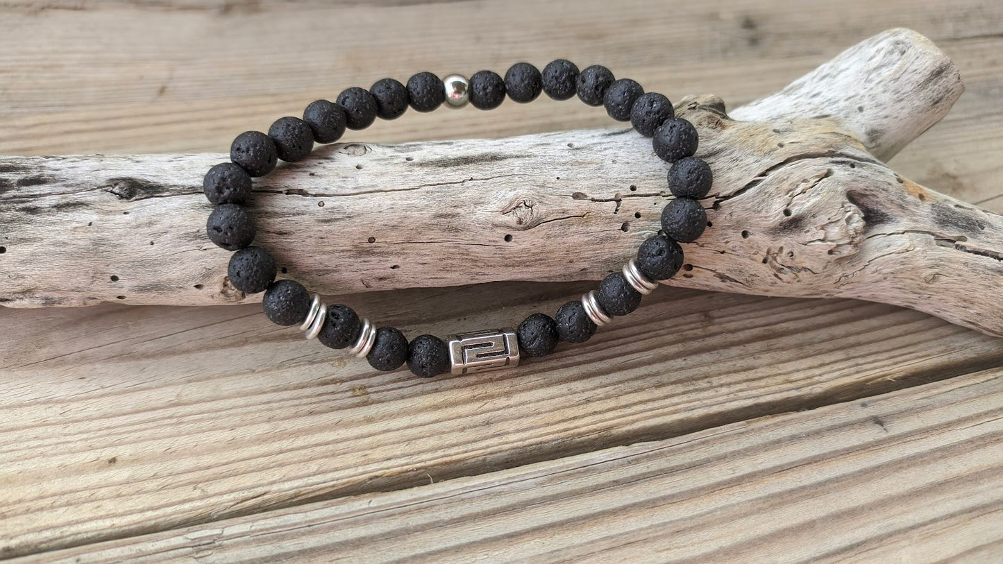 Bracelet motif Grec avec perles de lave