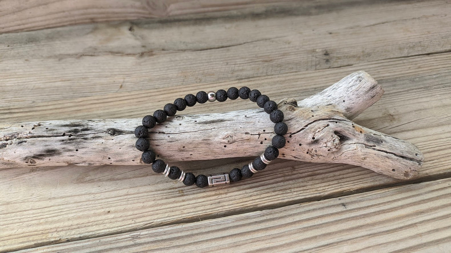 Bracelet motif Grec avec perles de lave