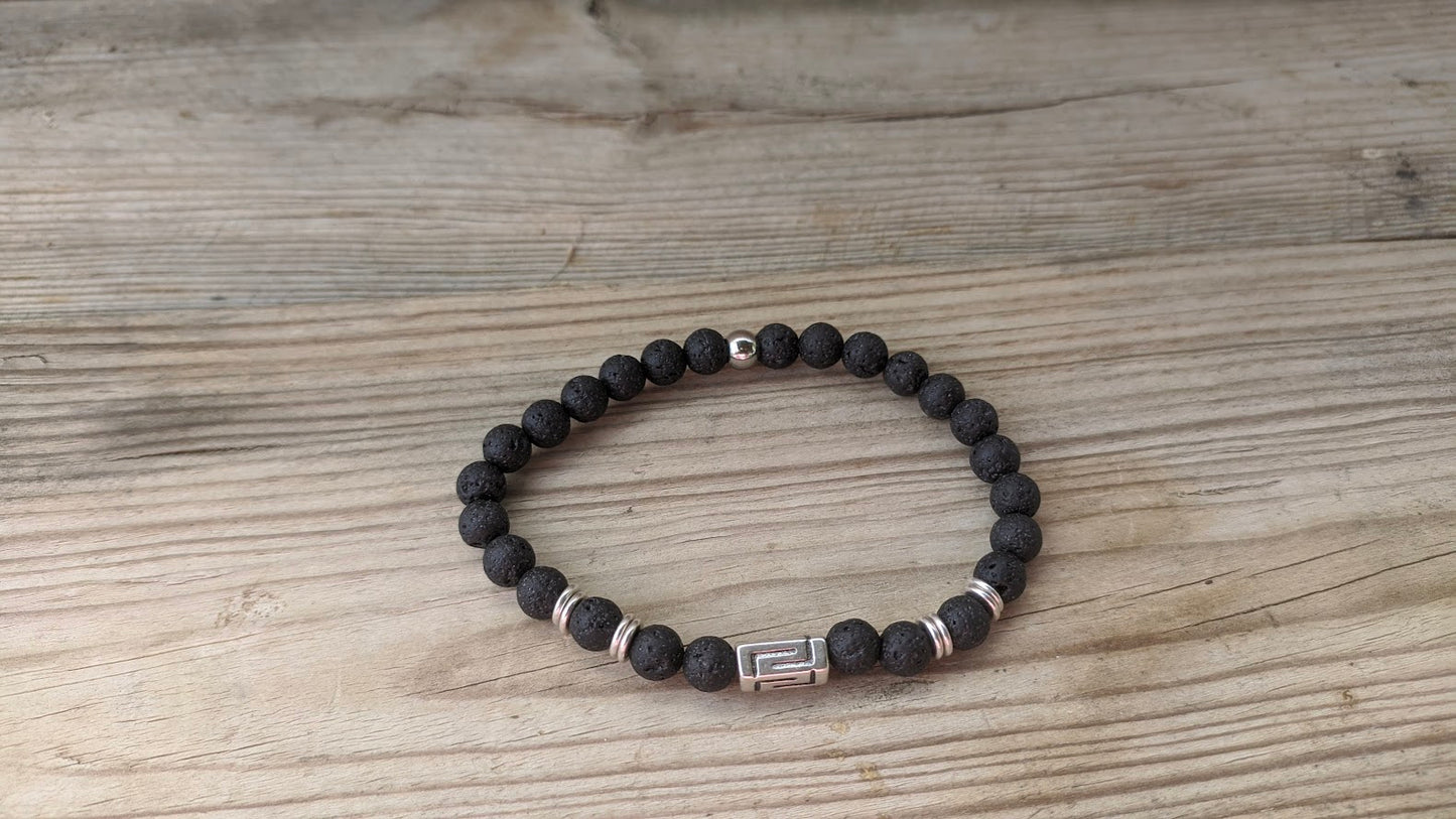 Bracelet motif Grec avec perles de lave