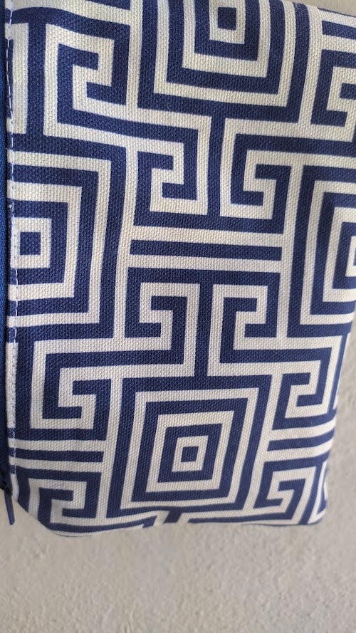 Greek Key Pouch - Blue & White Cotton bag - Greek gift