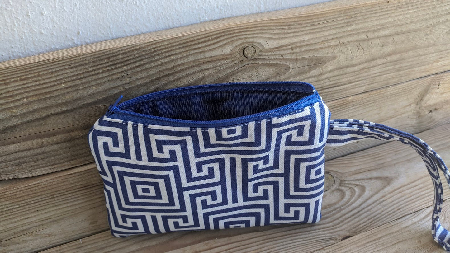 Greek Key Pouch - Blue & White Cotton bag - Greek gift