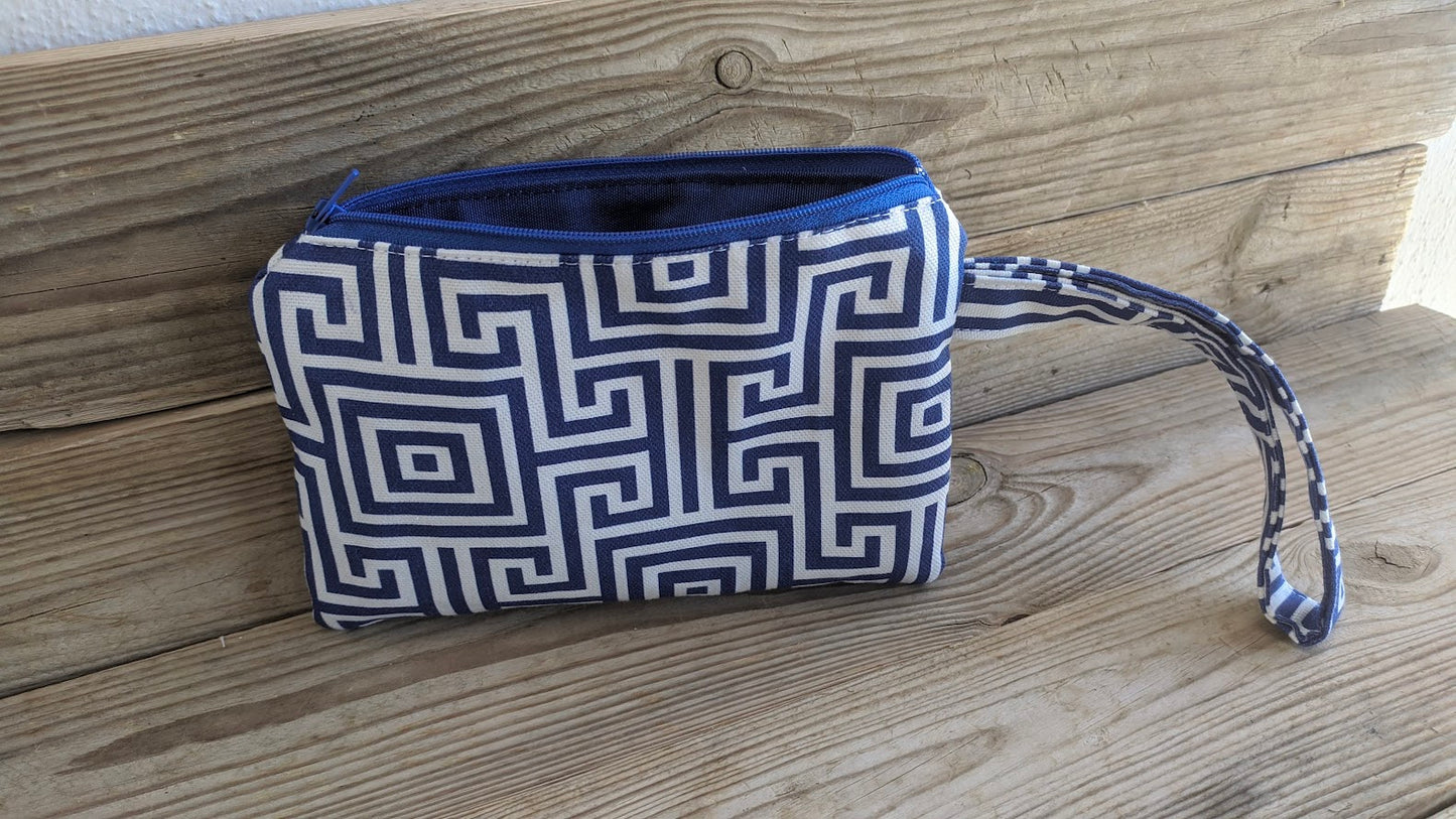 Greek Key Pouch - Blue & White Cotton bag - Greek gift