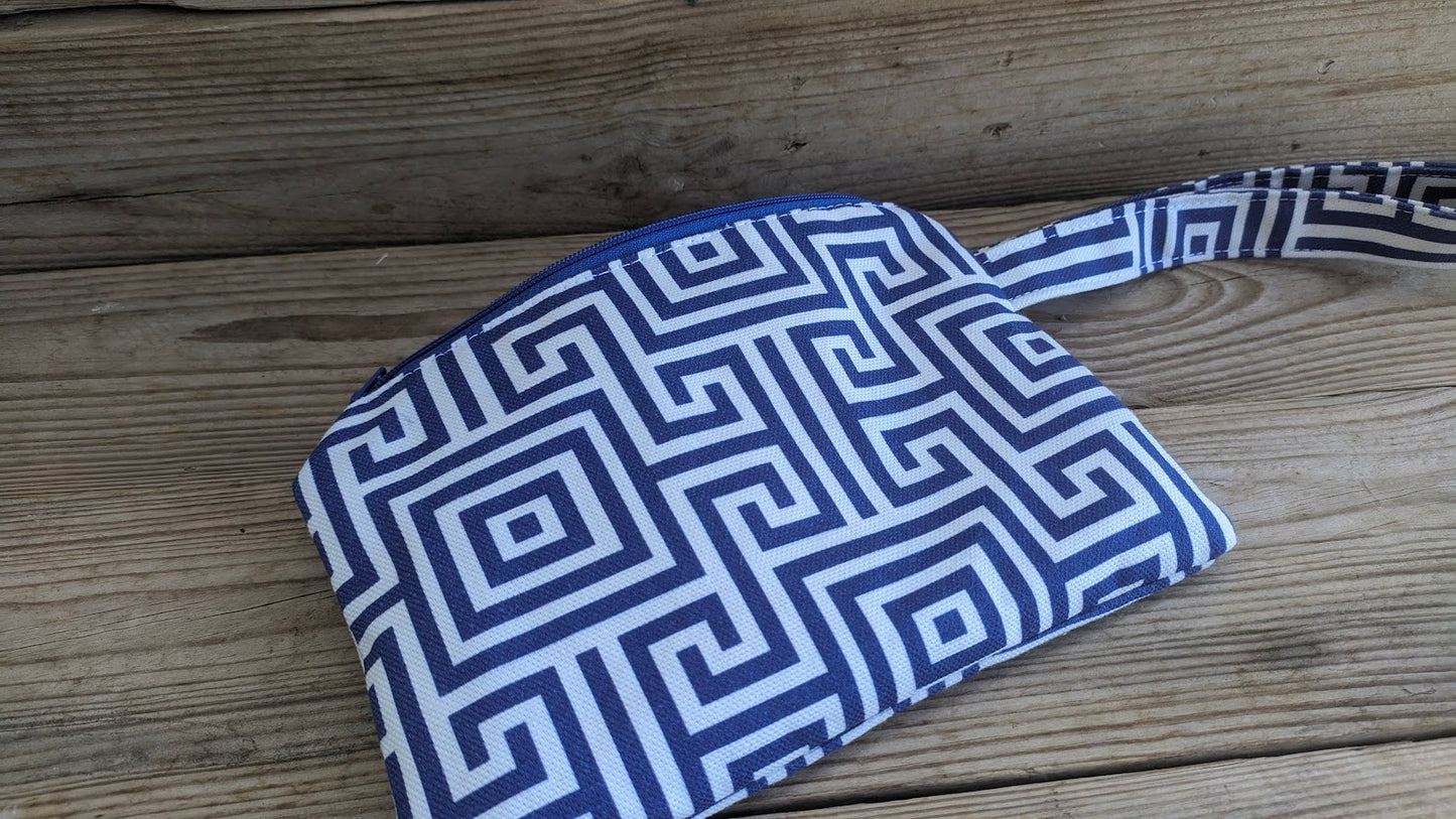 Greek Key Pouch - Blue & White Cotton bag - Greek gift