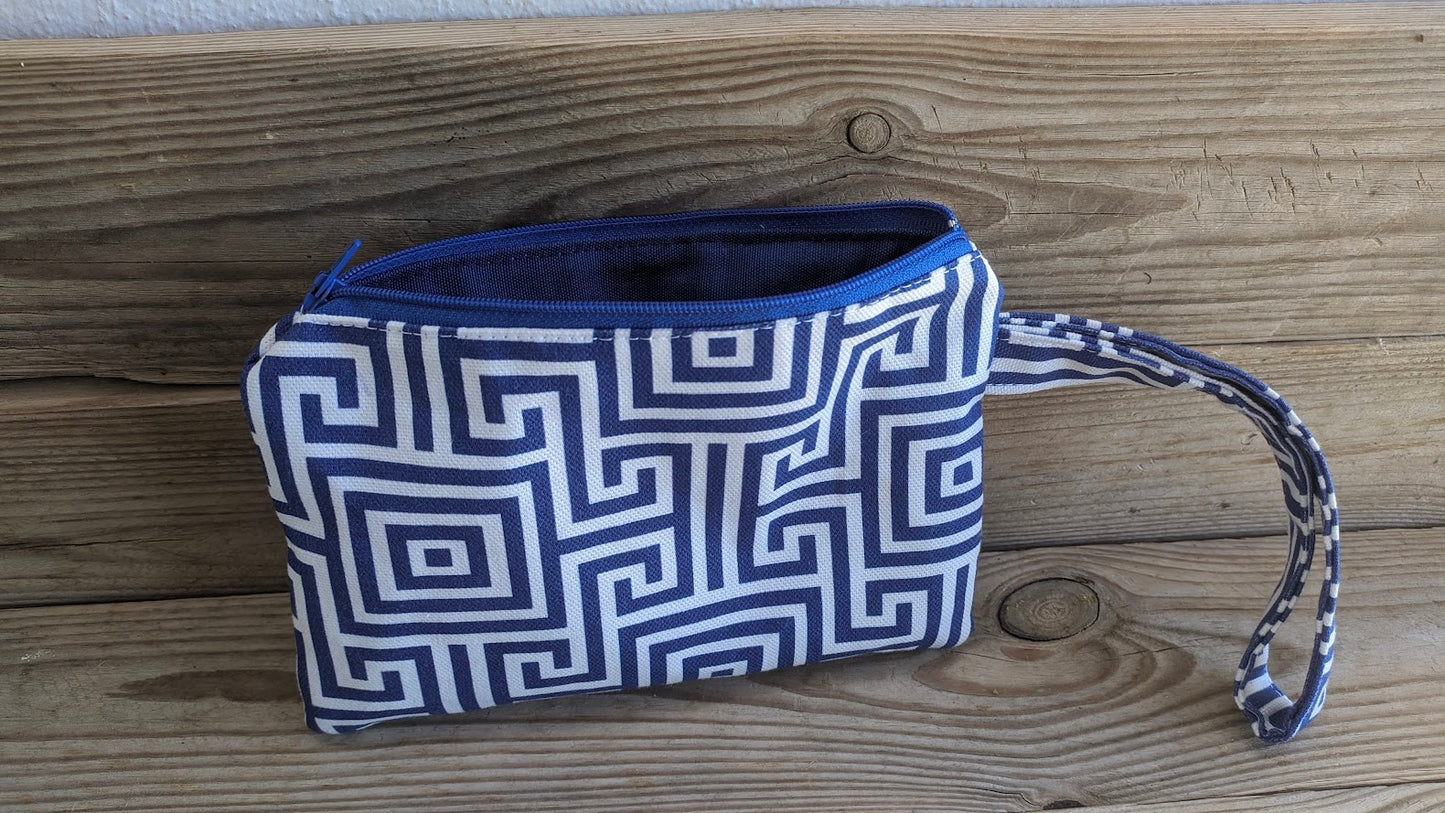 Greek Key Pouch - Blue & White Cotton bag - Greek gift