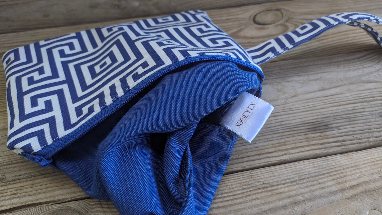 Greek Key Pouch - Blue & White Cotton bag - Greek gift